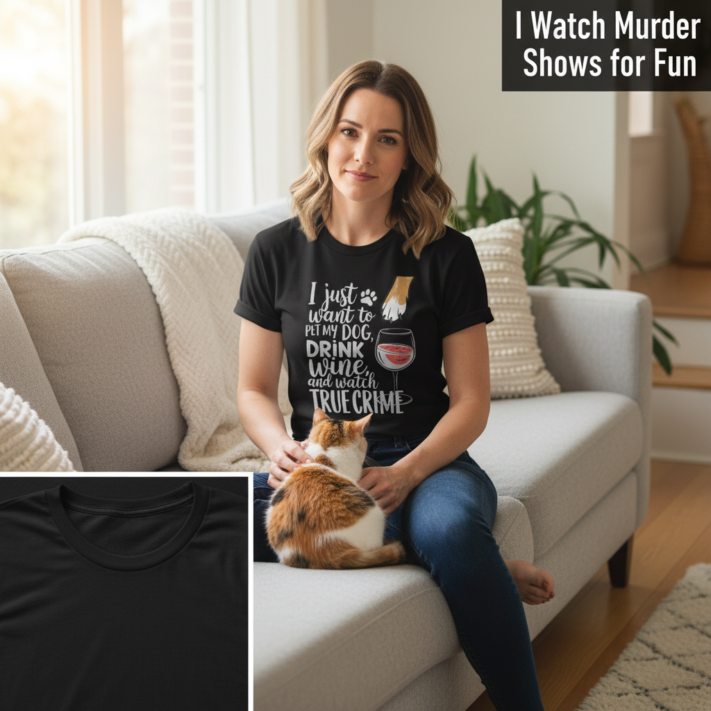 Wine, Dogs & True Crime T-Shirt_pet_companion