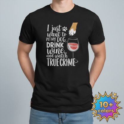 Wine, Dogs & True Crime T-Shirt_badge