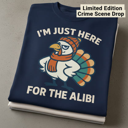 Here for the Alibi T-Shirt_stacked_flatlay