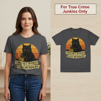 Less Murdery Crochet Cat T-Shirt_model_flat
