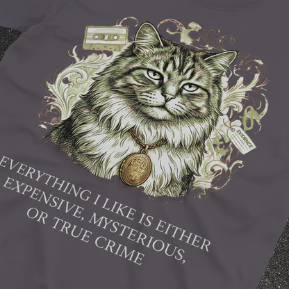 Expensive Mysterious True Crime Cat T-Shirt__detail