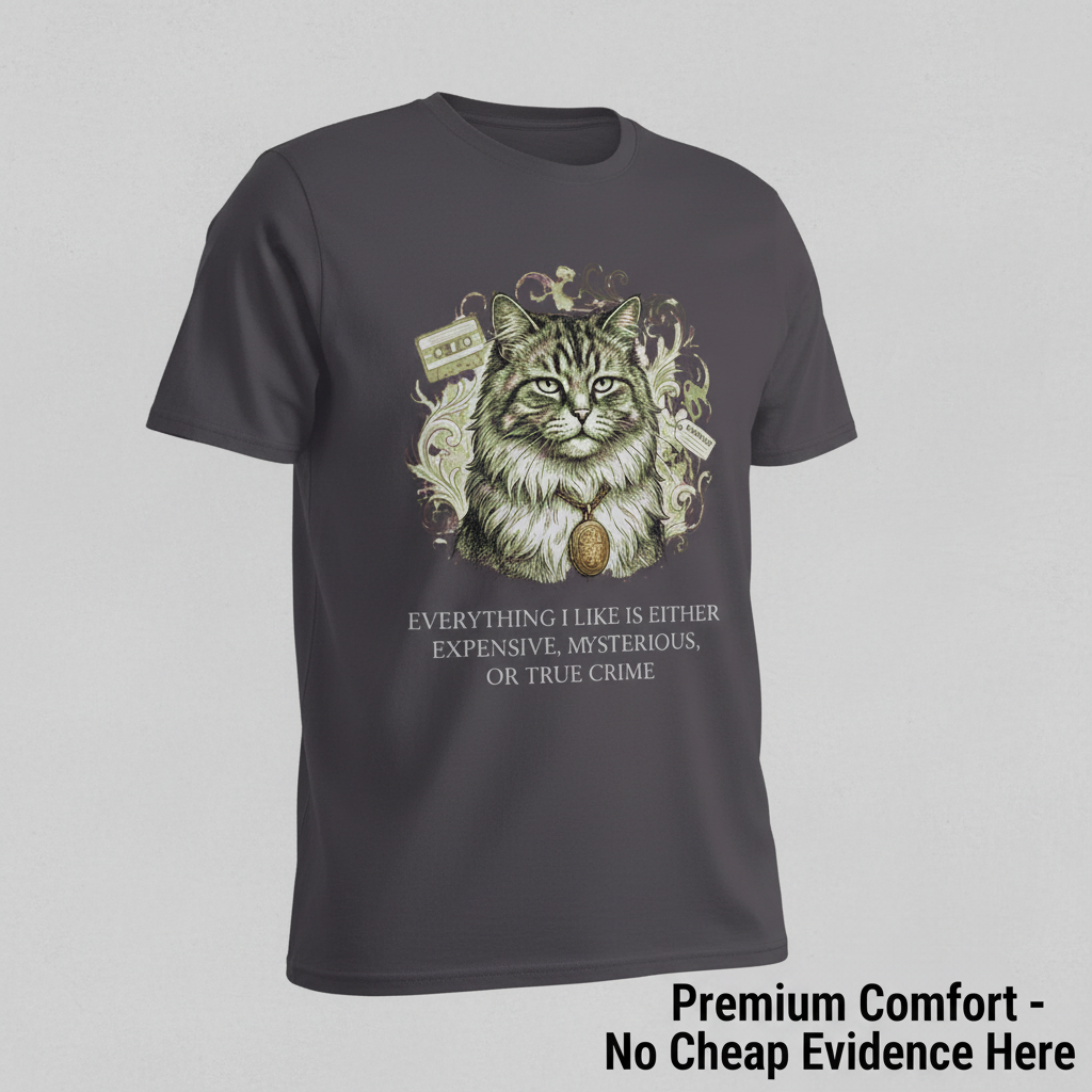 Expensive Mysterious True Crime Cat T-Shirt__space