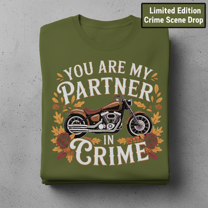 Partner in Crime Motorcycle T-Shirt_stacked_flatlay