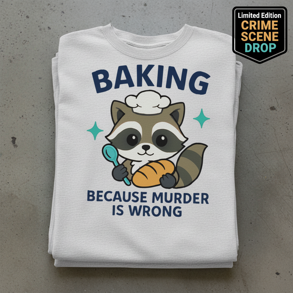 Baking Because Murder Is Wrong T-Shirt_stacked_flatlay