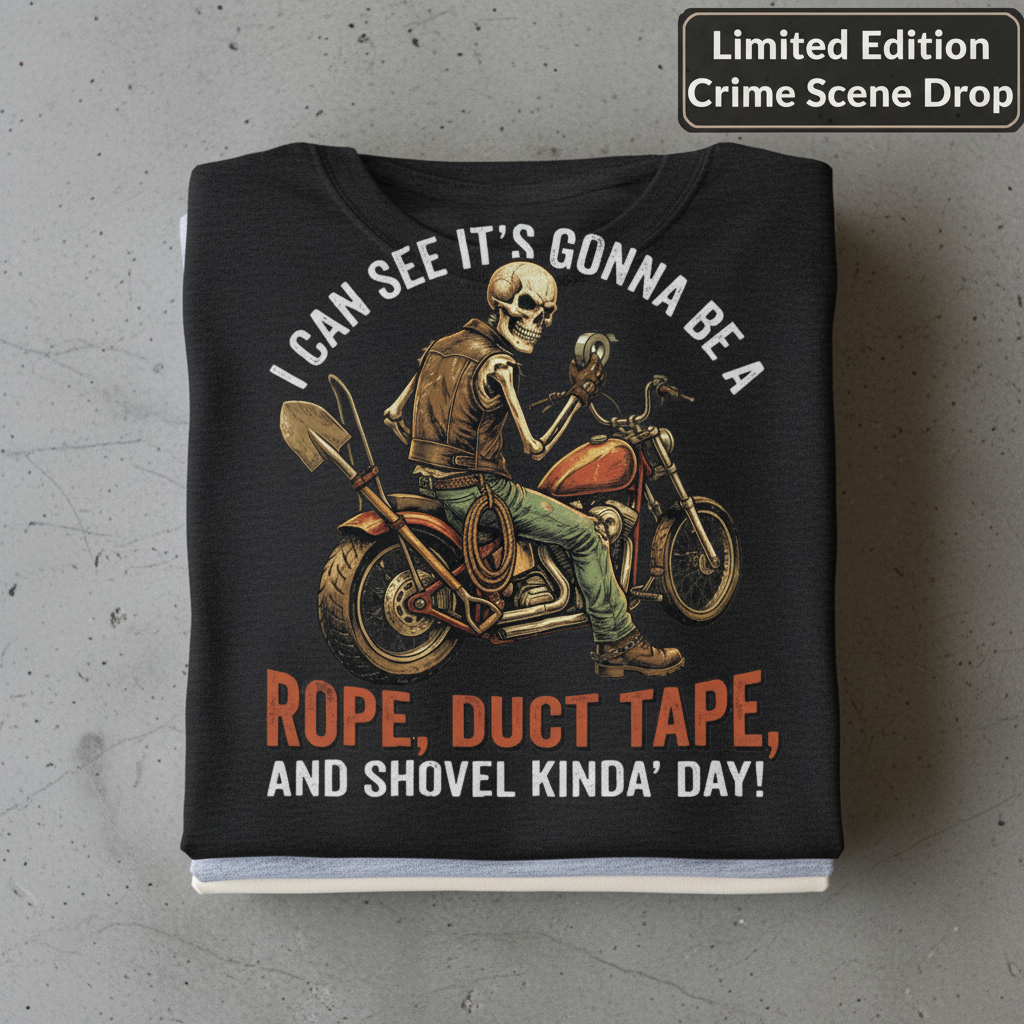 Biker Rope, Duct Tape & Shovel T-Shirt_stacked_flatlay
