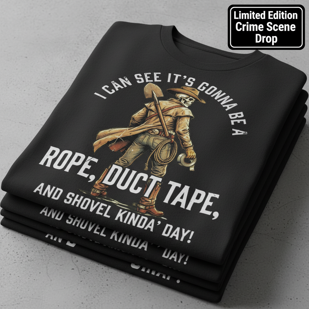 Rope, Duct Tape, and Shovel T-Shirt_stacked_flatlay