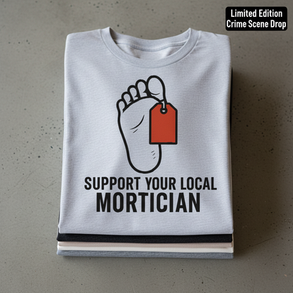 Support Your Local Mortician T-Shirt_stacked_flatlay