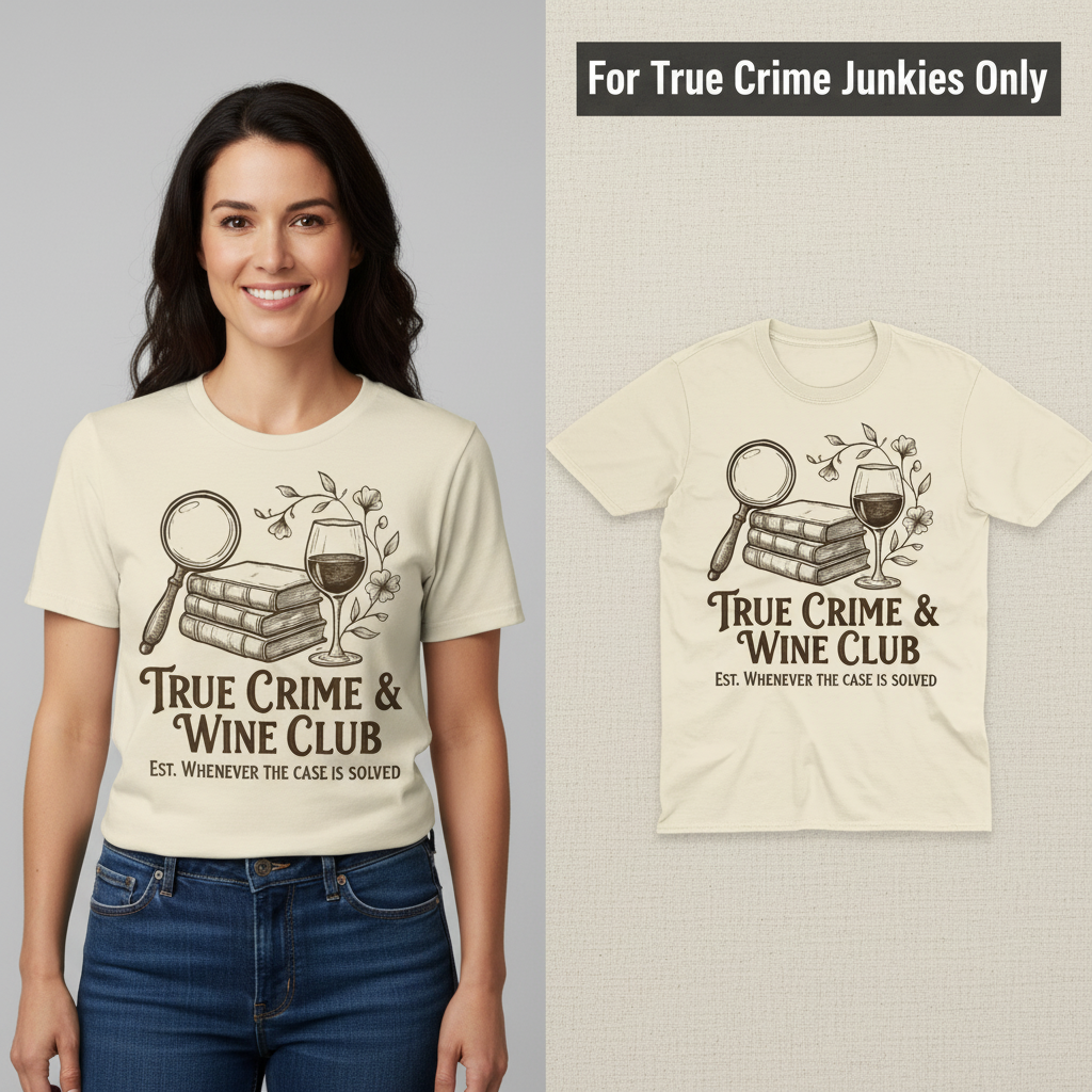 True Crime & Wine Club T-Shirt_model_flat