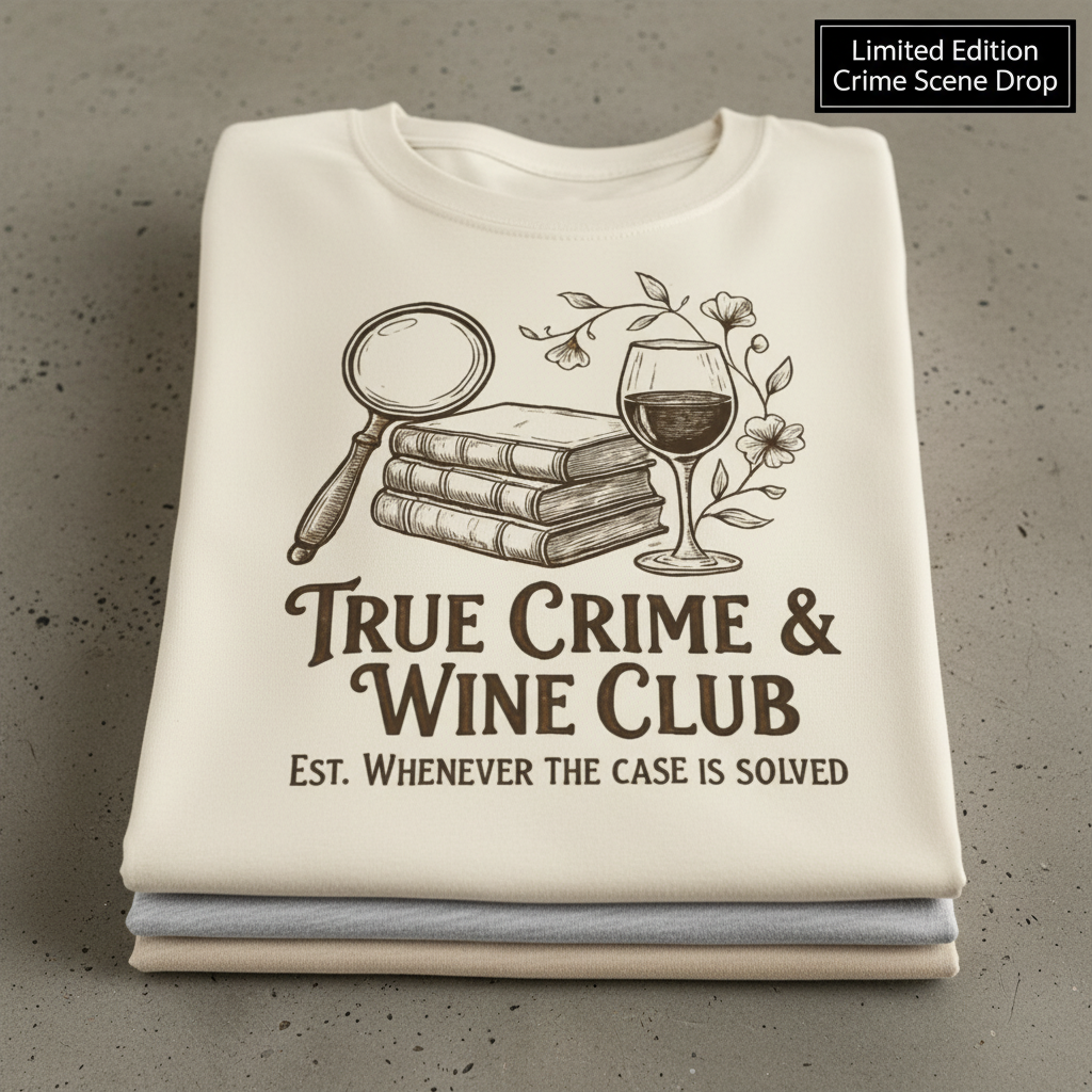 True Crime & Wine Club T-Shirt_stacked_flatlay