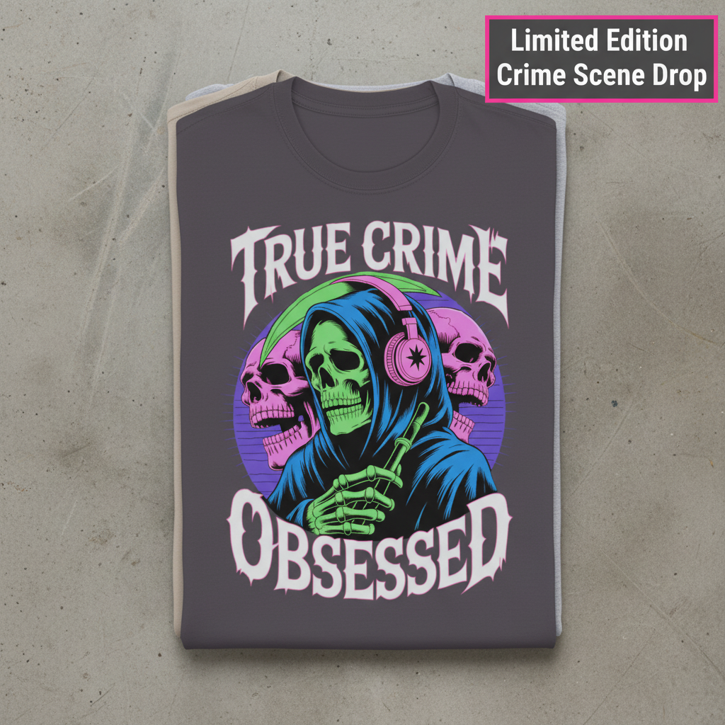 True Crime Obsessed T-Shirt_stacked_flatlay