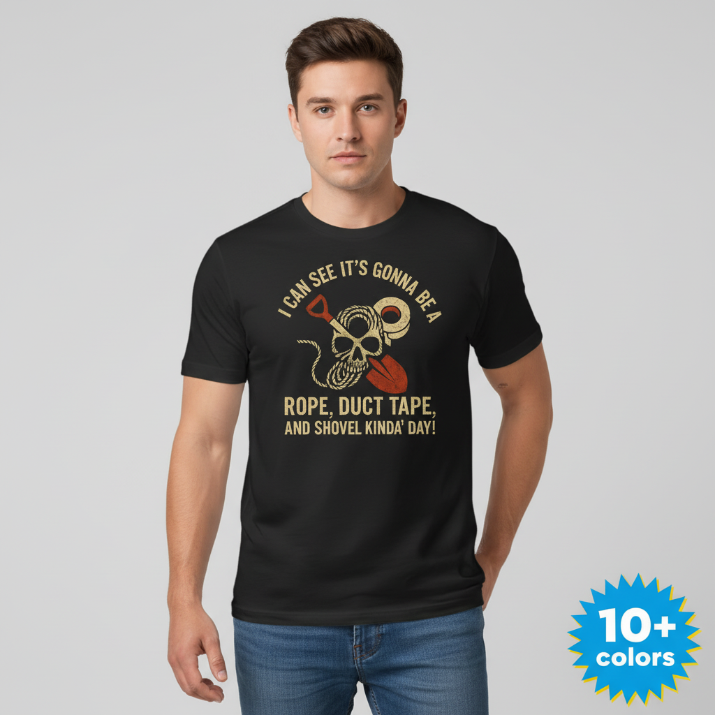 Rope, Duct Tape & Shovel T-Shirt_badge