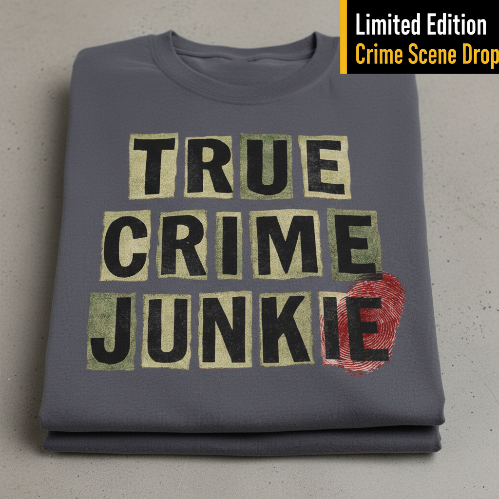 True Crime Junkie T-Shirt_stacked_flatlay