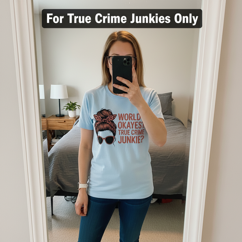 World's Okayest True Crime Junkie T-Shirt_mirror_selfie