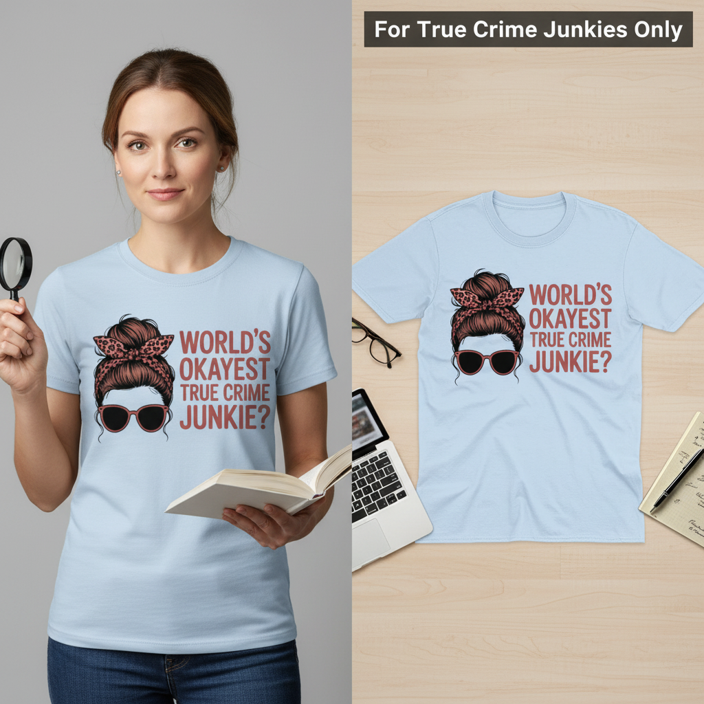 World's Okayest True Crime Junkie T-Shirt_model_flat