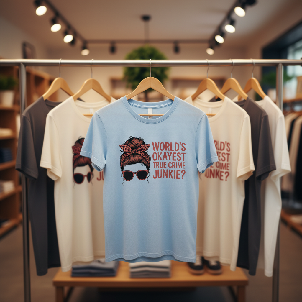 World's Okayest True Crime Junkie T-Shirt_boutique_rack