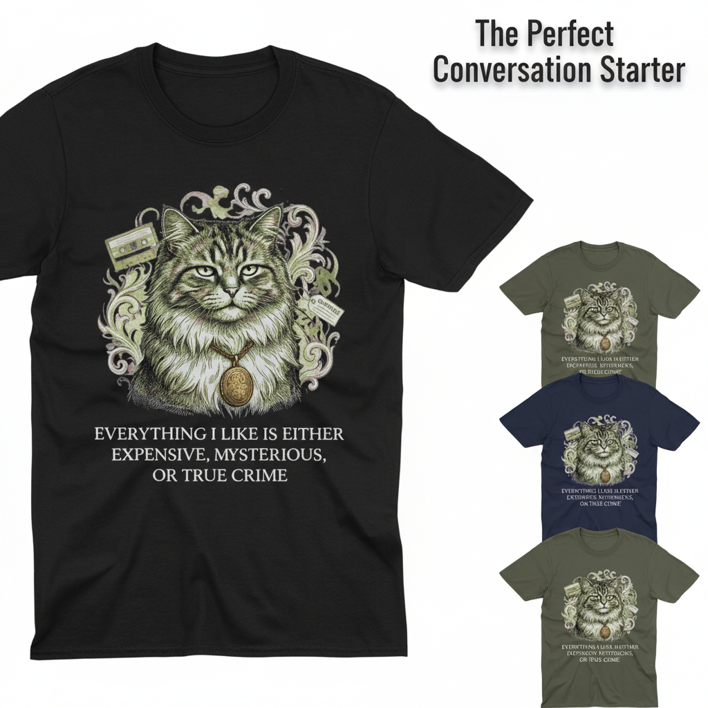 Expensive Mysterious True Crime Cat T-Shirt_color_grid