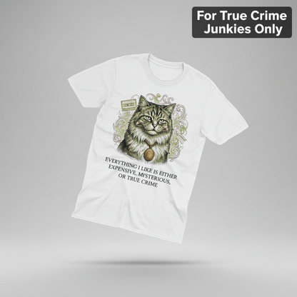 Expensive Mysterious True Crime Cat T-Shirt_3d_float