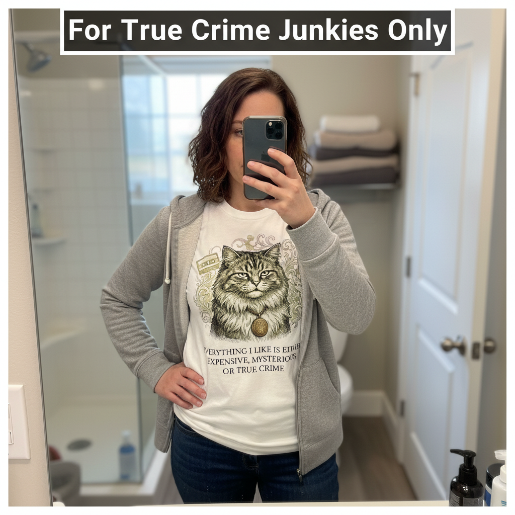 Expensive Mysterious True Crime Cat T-Shirt_mirror_selfie