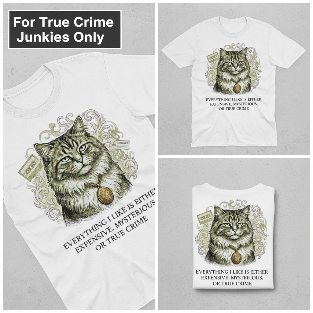 Expensive Mysterious True Crime Cat T-Shirt_triple_showcase