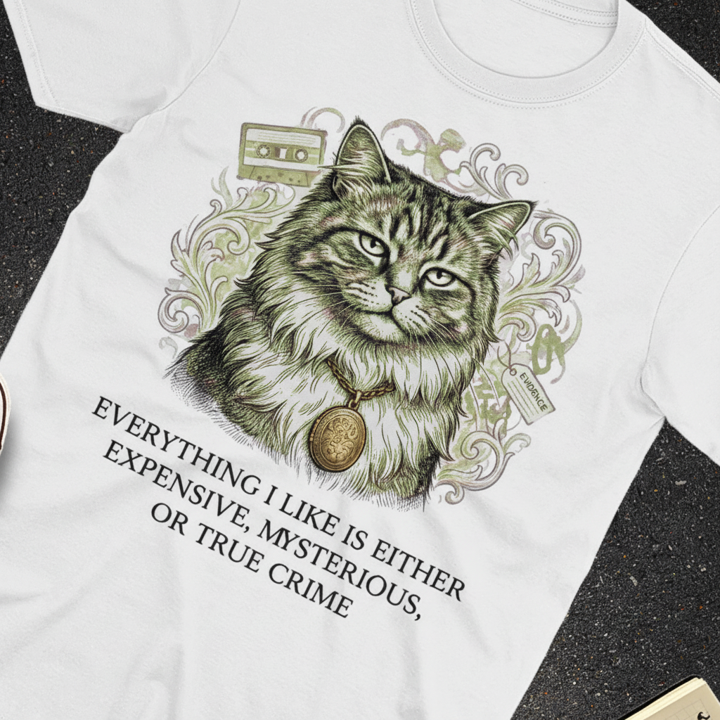 Expensive Mysterious True Crime Cat T-Shirt_extreme_za