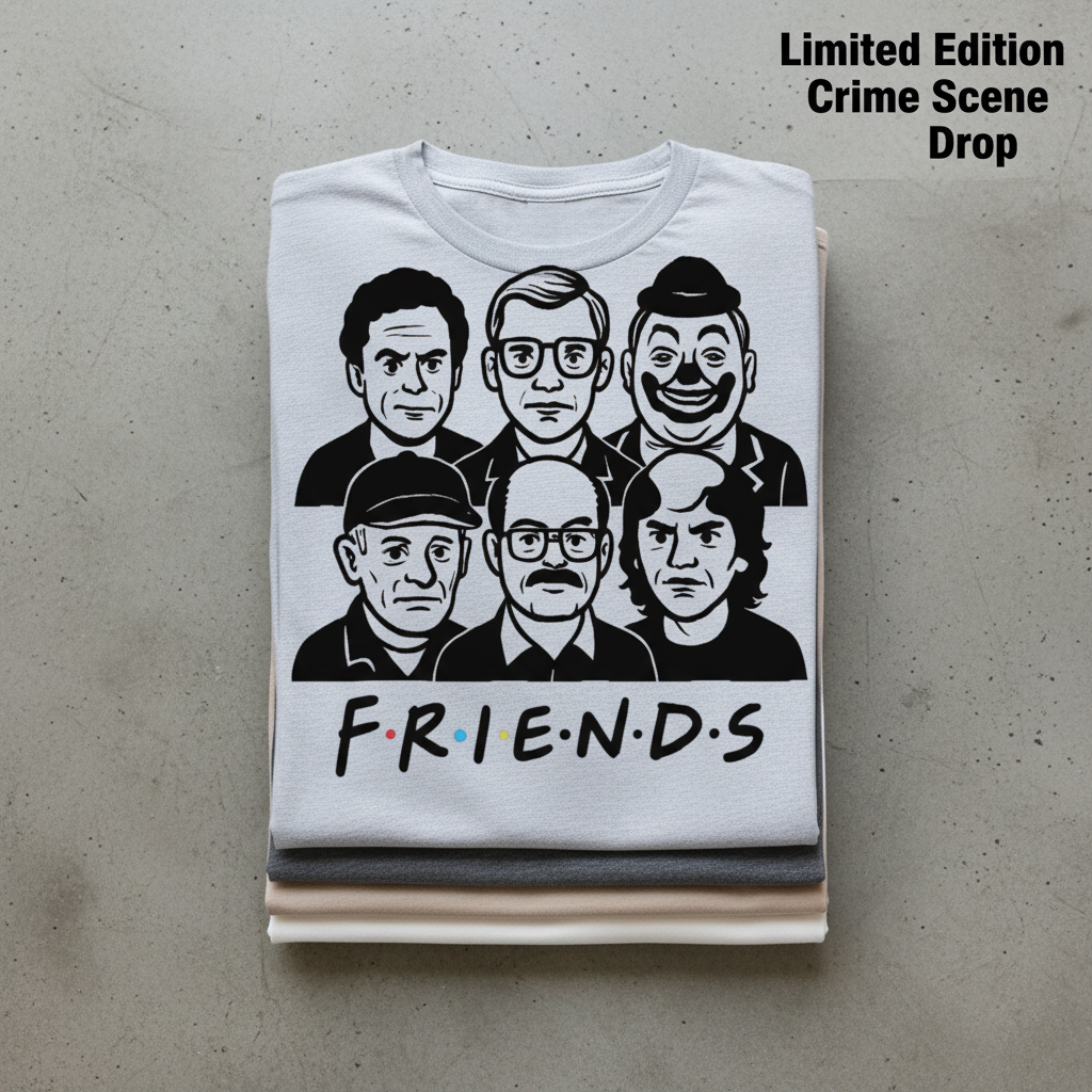 True Crime Friends T-Shirt_stacked_flatlay