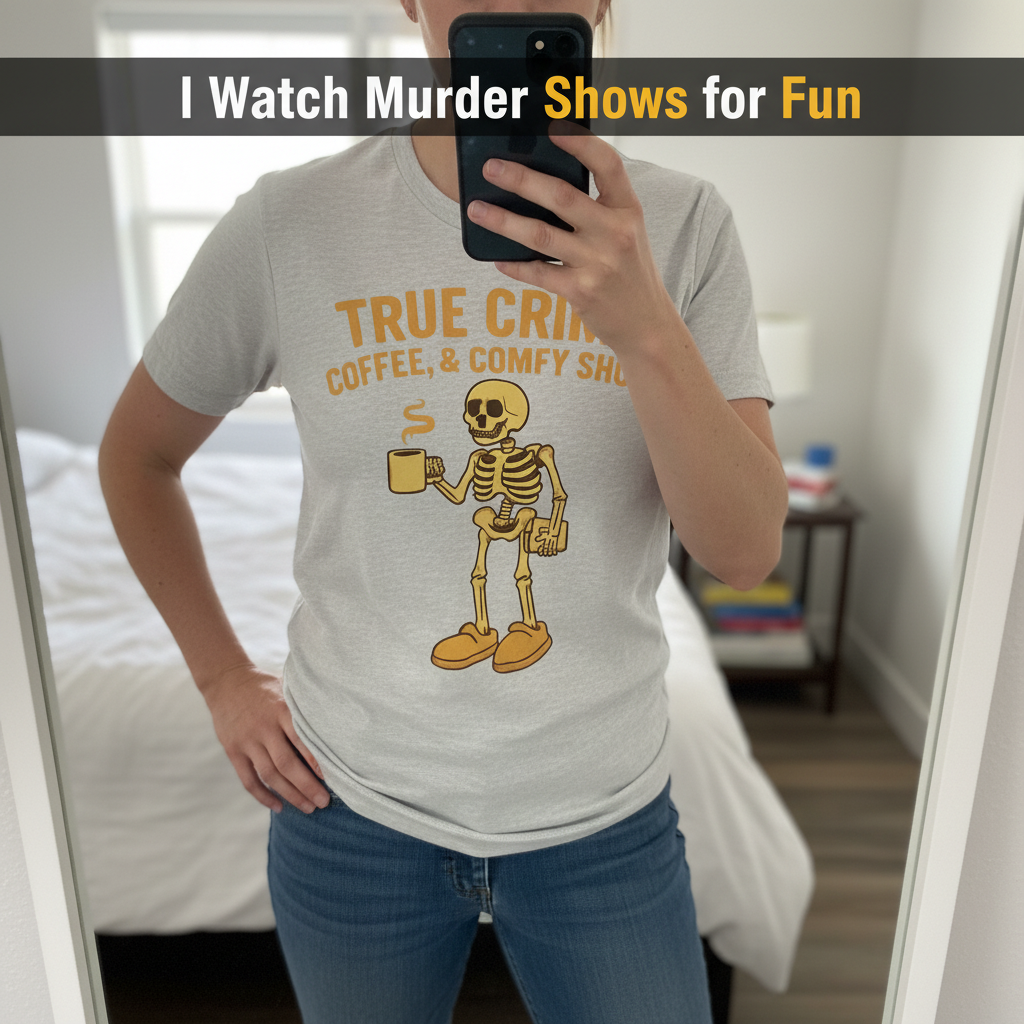 True Crime & Coffee Skeleton T-Shirt_mirror_selfie