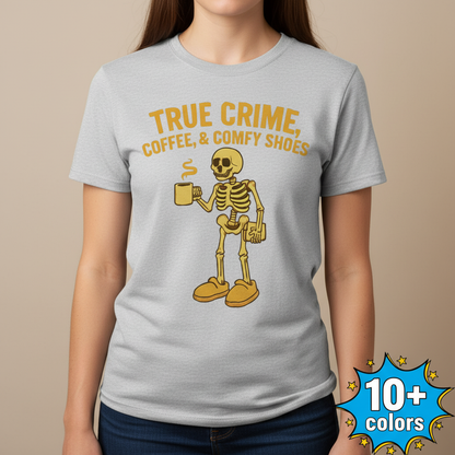 True Crime & Coffee Skeleton T-Shirt_badge
