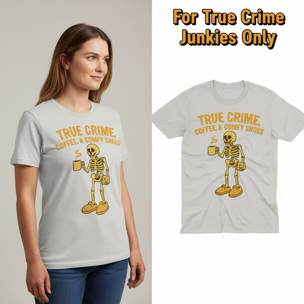True Crime & Coffee Skeleton T-Shirt_model_flat