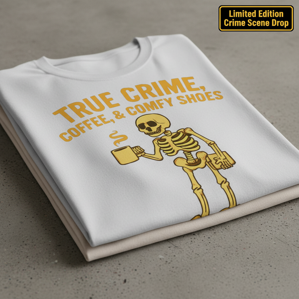 True Crime & Coffee Skeleton T-Shirt_stacked_flatlay