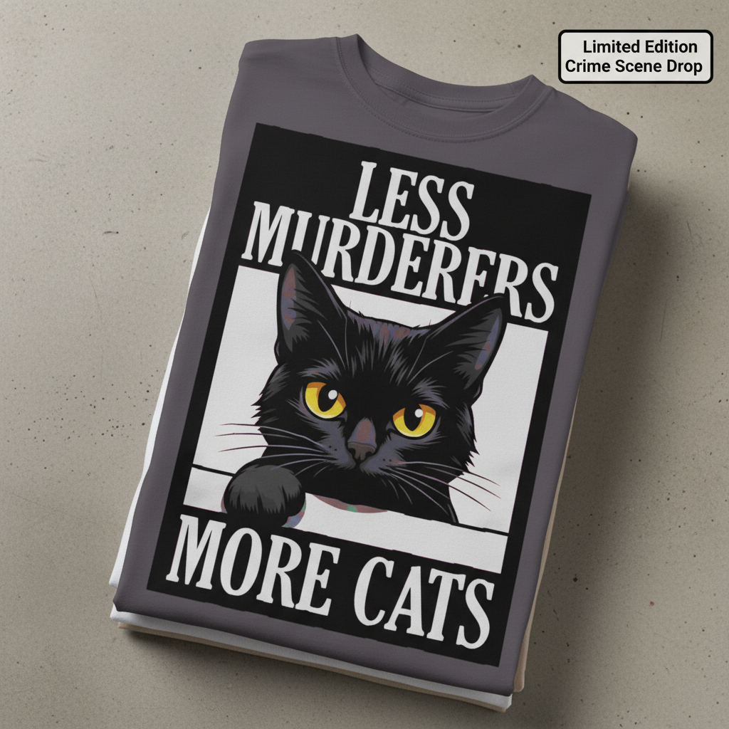 Less Murderers More Cats T-Shirt_stacked_flatlay