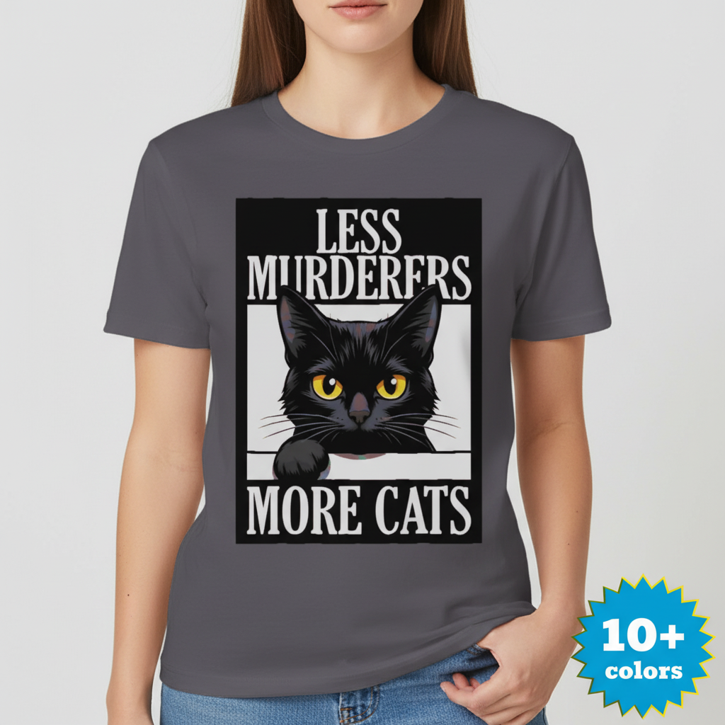 Less Murderers More Cats T-Shirt_badge