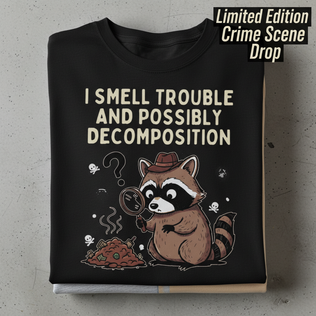 Detective Raccoon T-Shirt_stacked_flatlay