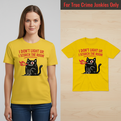 Scorch the Room Cat T-Shirt_model_flat