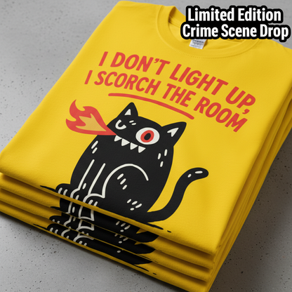 Scorch the Room Cat T-Shirt_stacked_flatlay