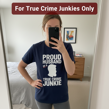 Proud Husband True Crime Junkie T-Shirt_mirror_selfie