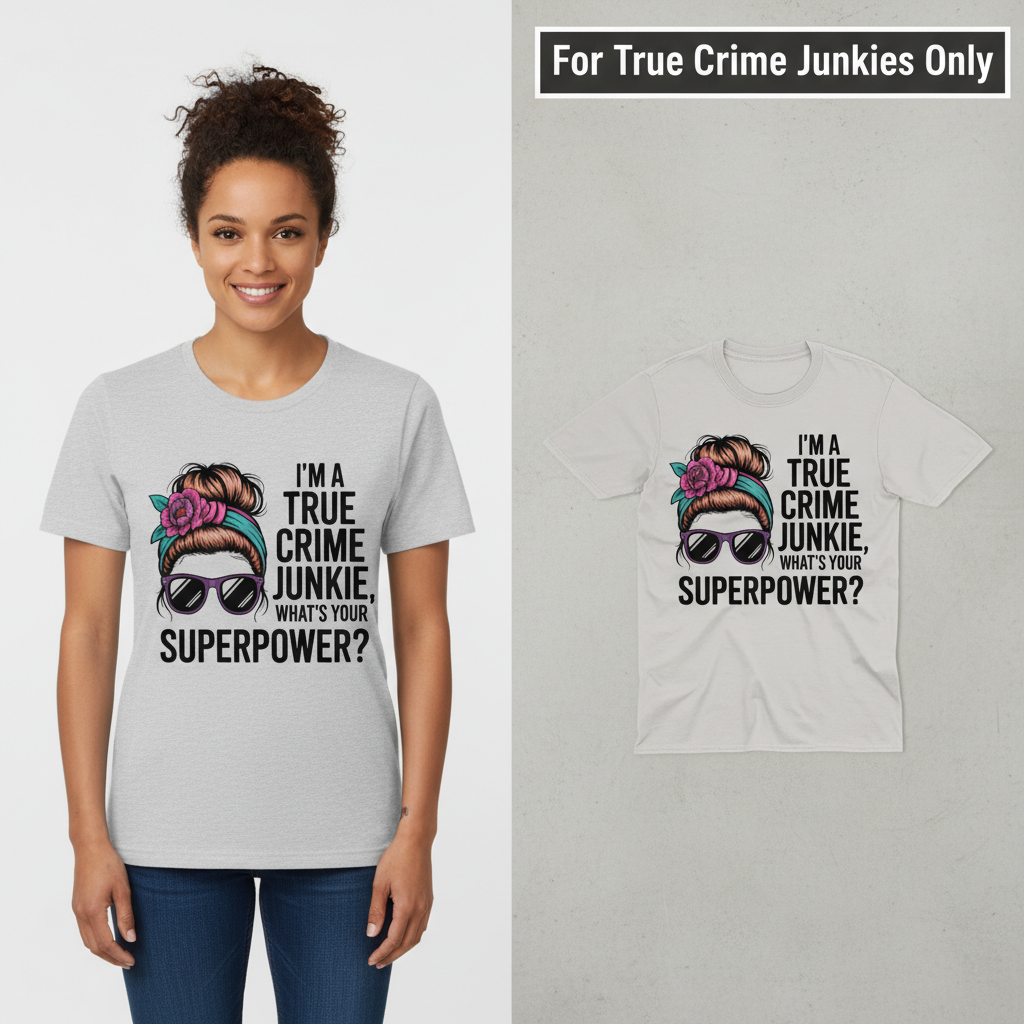 True Crime Junkie Superpower T-Shirt_model_flat