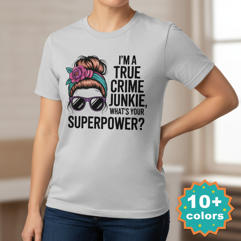 True Crime Junkie Superpower T-Shirt_badge