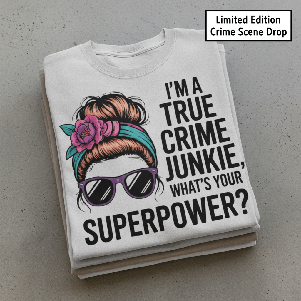 True Crime Junkie Superpower T-Shirt_stacked_flatlay