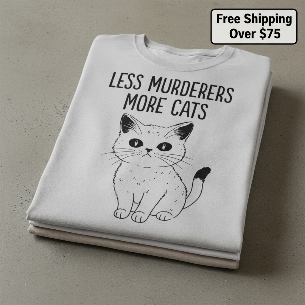 Less Murderers More Cats T-Shirt_stacked_flatlay