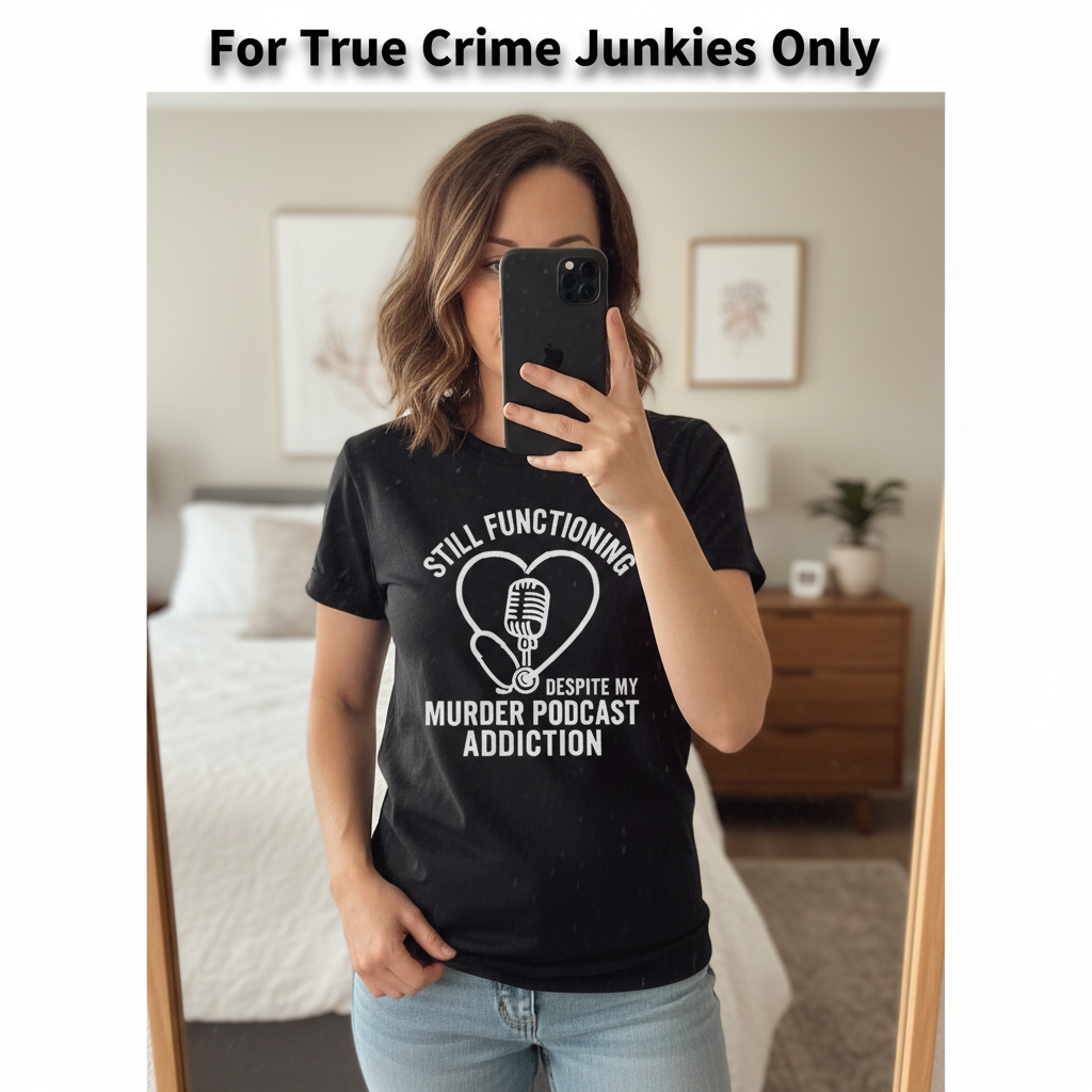 Murder Podcast Addiction T-Shirt_mirror_selfie