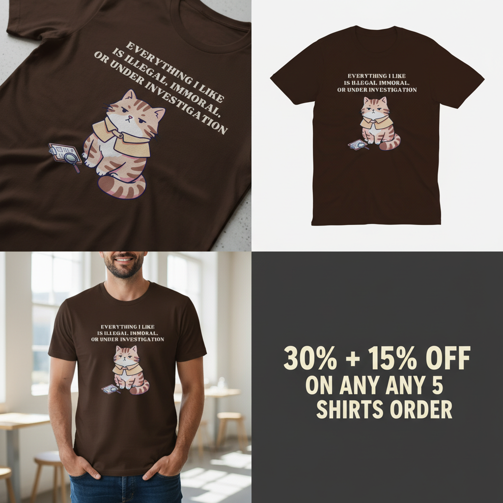 Illegal Cat Detective T-Shirt_4_panel