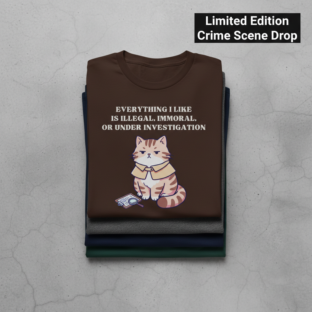 Illegal Cat Detective T-Shirt_stacked_flatlay