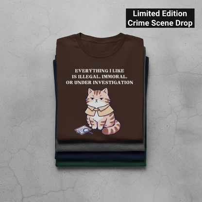 Illegal Cat Detective T-Shirt_stacked_flatlay