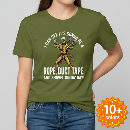 Rope, Duct Tape & Shovel T-Shirt_badge