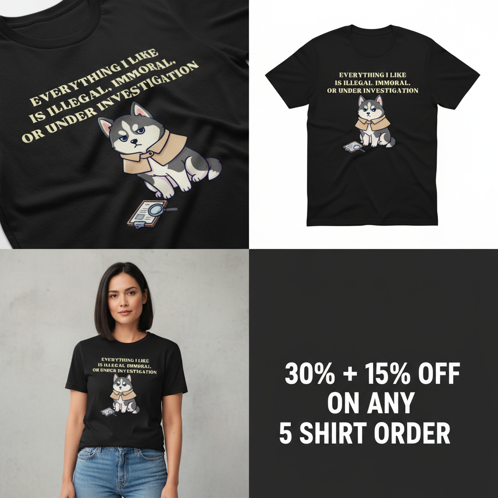 Illegal Husky Detective T-Shirt_4_panel