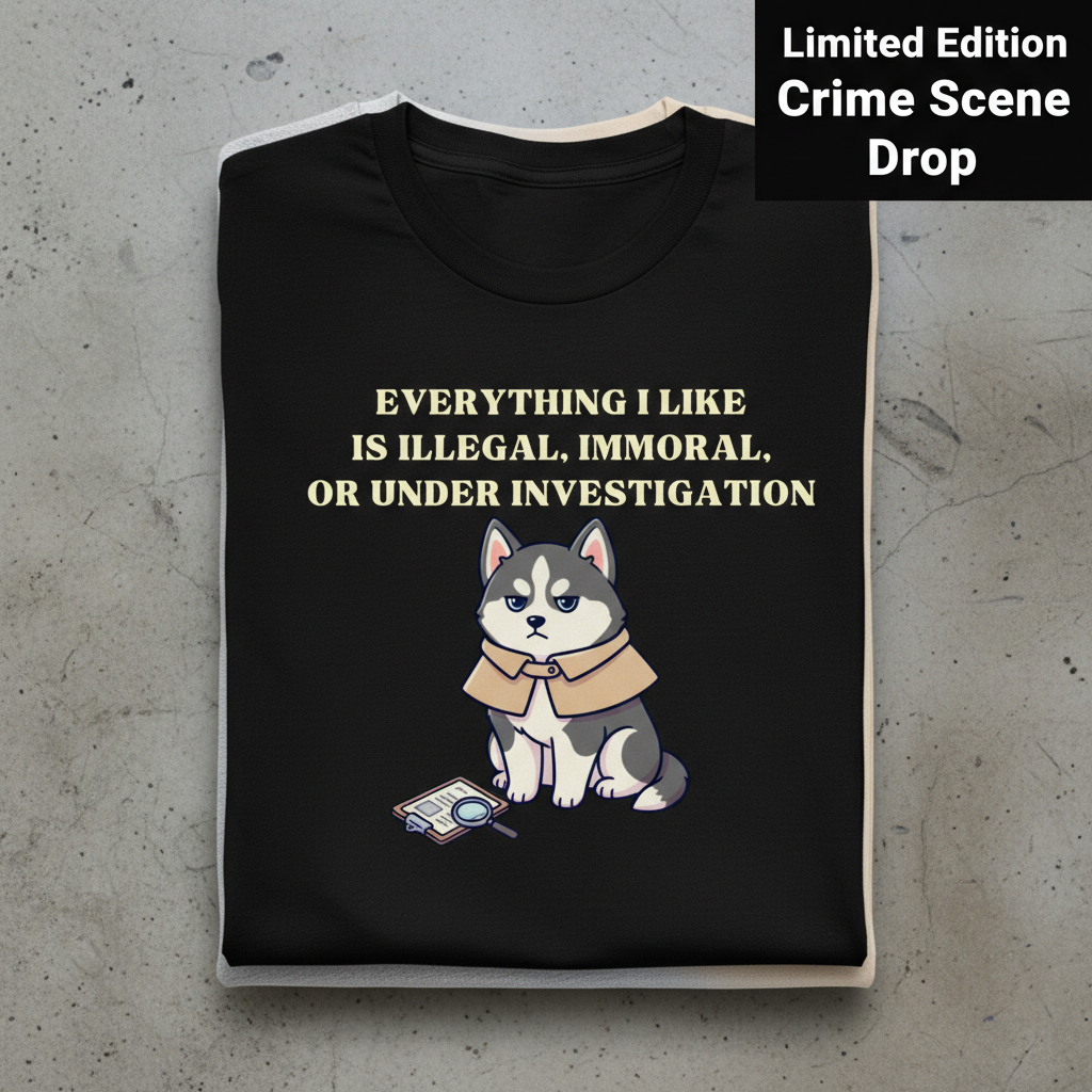 Illegal Husky Detective T-Shirt_stacked_flatlay
