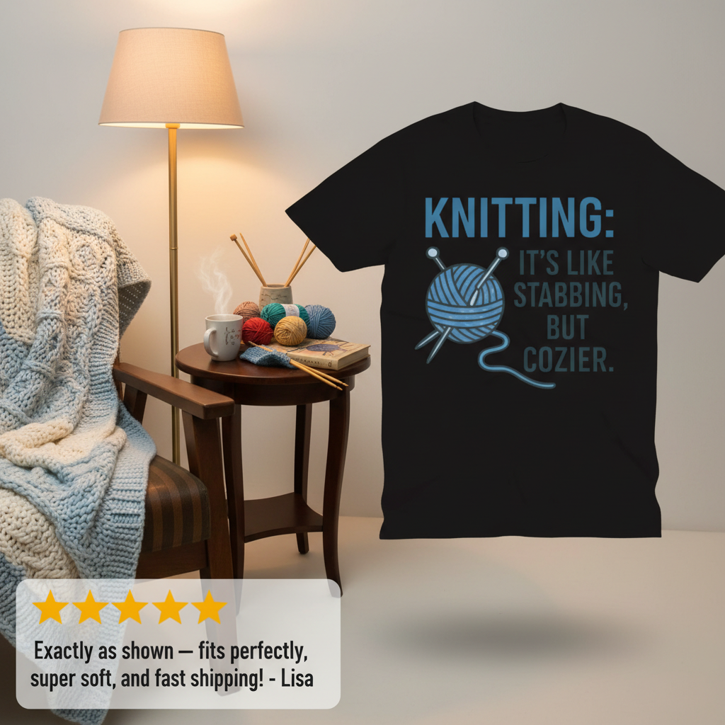 Stabby but Cozy Knitting T-Shirt_extreme_za