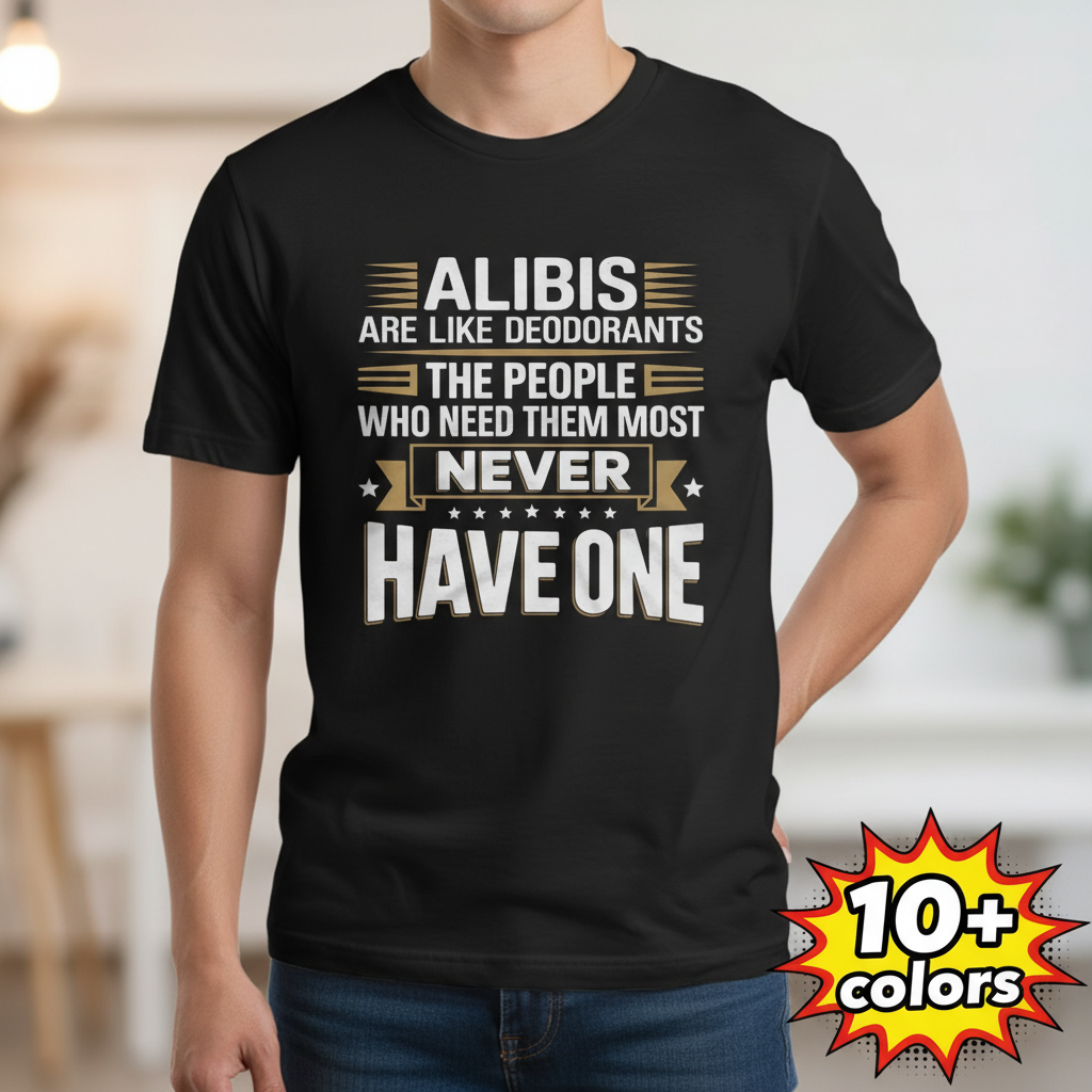 Alibis Are Like Deodorants T-Shirt_badge