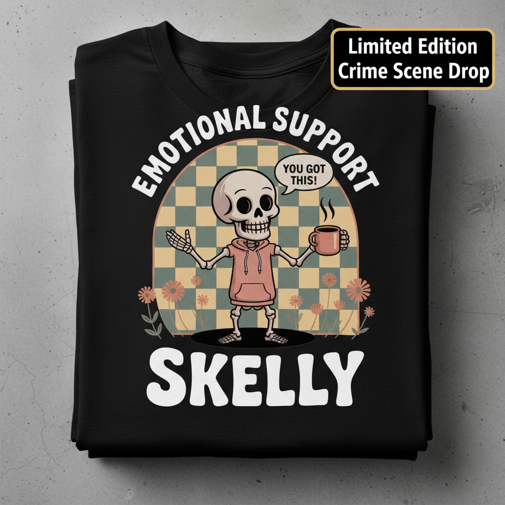Emotional Support Skelly T-Shirt_stacked_flatlay