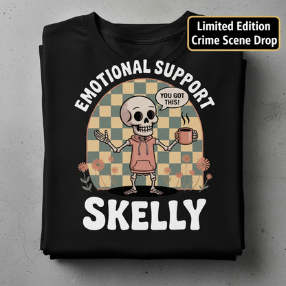 Emotional Support Skelly T-Shirt_stacked_flatlay